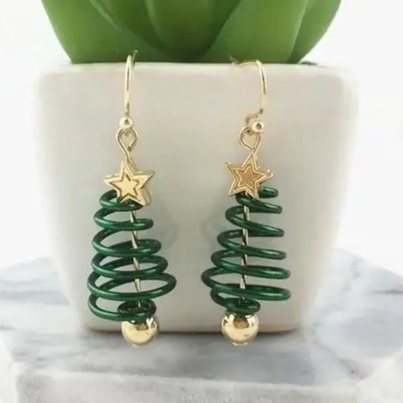 kristine’s closet Jewelry - 🎄Festive Gold and Green Spiral Tree Earrings